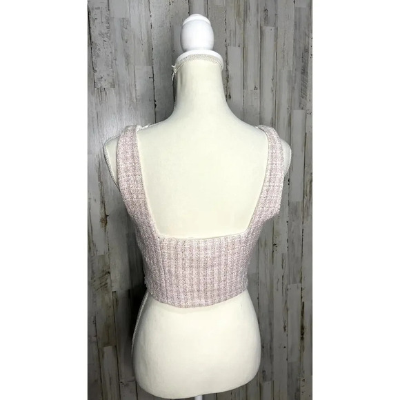 NWOT Zara Women's Medium Pink/White Tweed Textured Corset Top Cropped Sleeveless - Picture 4 of 6